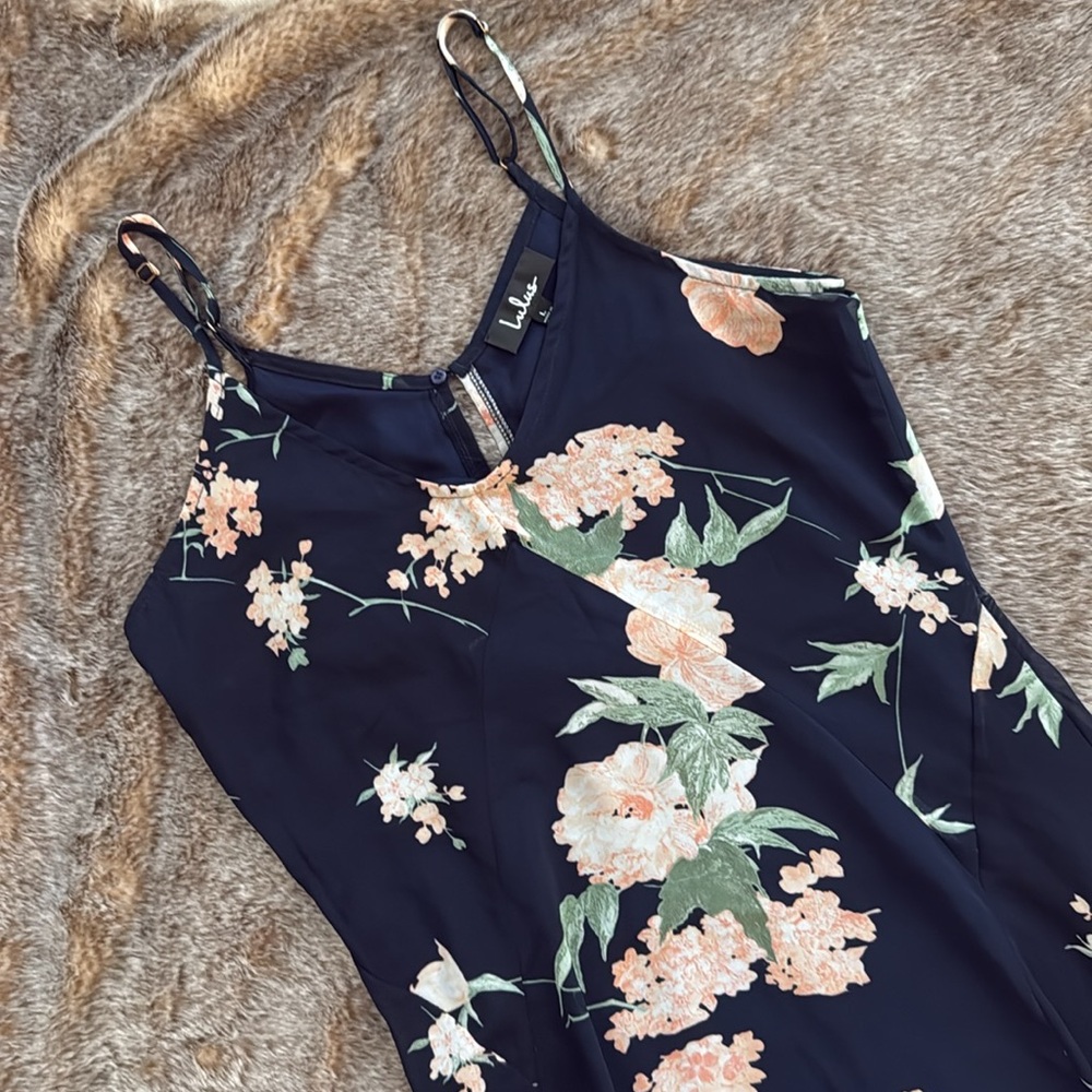 Lulu’s Feeling Freesia Navy Blue Floral Print Maxi Dress Large - Picture 2 of 12